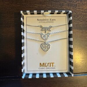 Mixit Silver Heart and Butterfly Earring Set